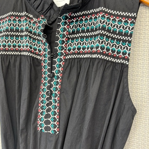 Sundays Mini Black Boho Sleeveless Poplin Dress Women Small Embroidered Belted - Picture 3 of 11